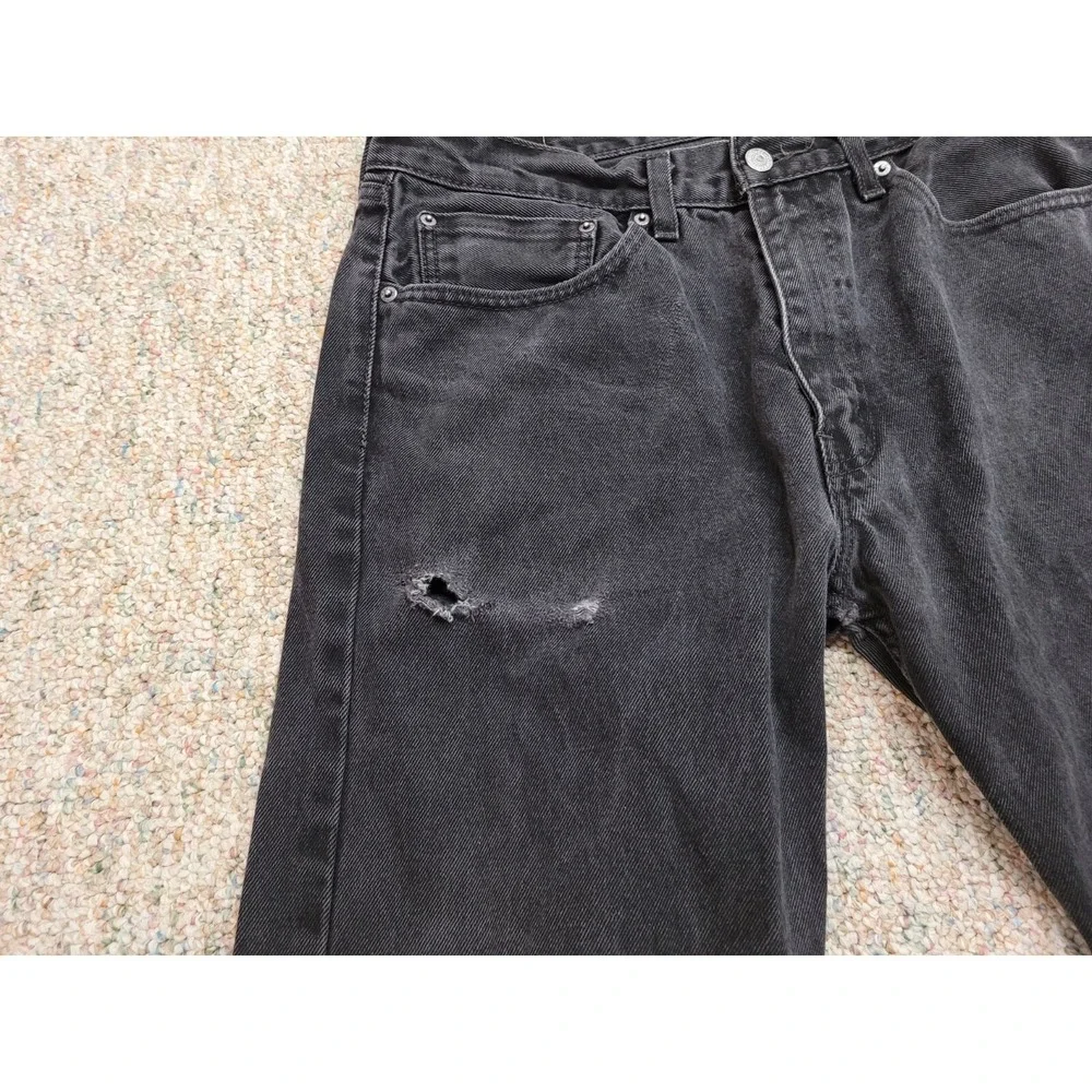 Levi's 505 Jeans Mens 36x30 Black Regular Fit Straight Leg Distressed Denim